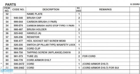 HITACHI Części zamienne do G23SRU.