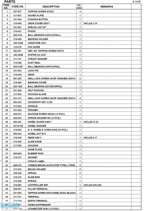 HITACHI Części zamienne do G13YD.