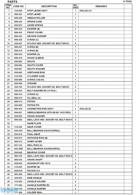 HITACHI Części zamienne do H70SA