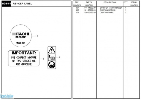 HITACHI Części zamienne do RB100EF.