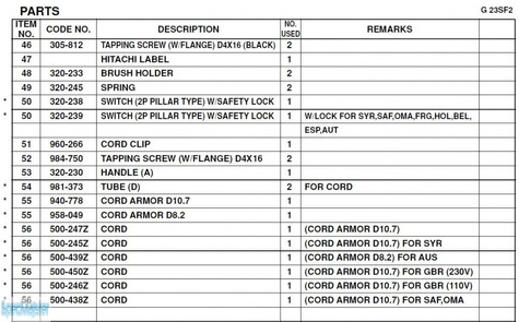 HITACHI Części zamienne do G23SF2.