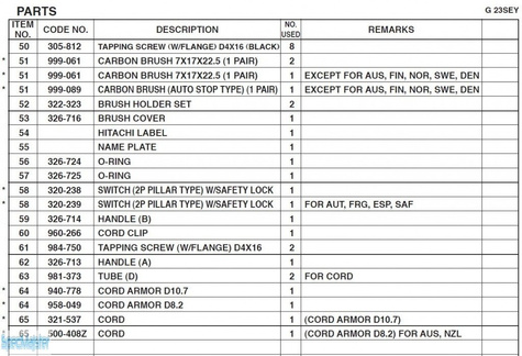HITACHI Części zamienne do G23SEY.