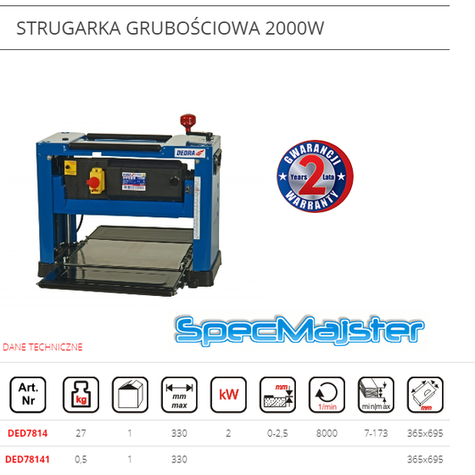 DEDRA Strugarka grubościowa 2000W, DED7814