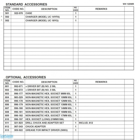 HITACHI Części zamienne do WH12DMR.