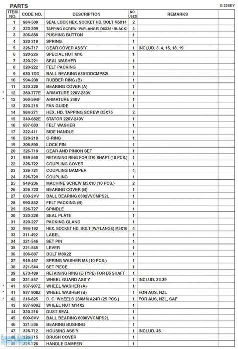 HITACHI Części zamienne do G23SEY.