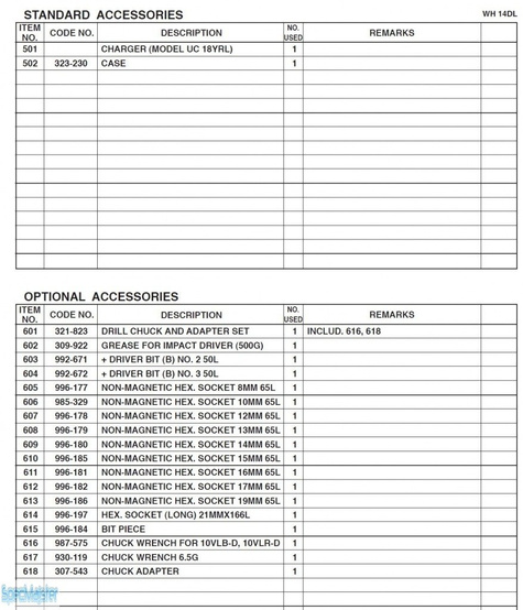 HITACHI Części zamienne do WH14DL.
