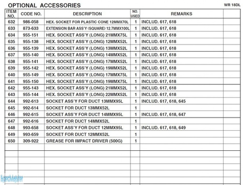 HITACHI Części zamienne do WR18DL.