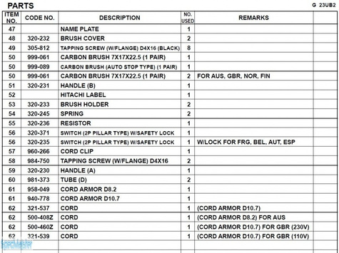 HITACHI Części zamienne do G23UB2.