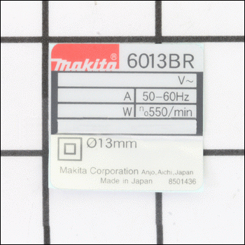 MAKITA Część zamienna do 6013BR- Tabliczka znamionowa Nr. 43 Kod: 850143-6