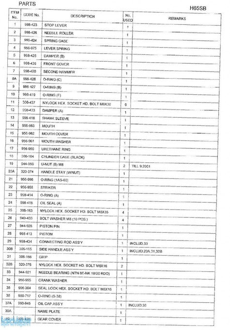 HITACHI Części zamienne do H65SB.