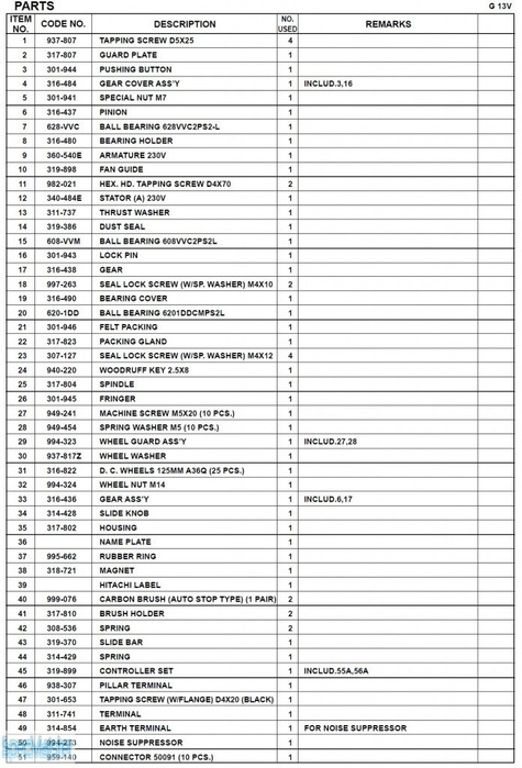 HITACHI Części zamienne do G13V.