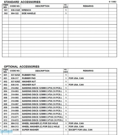 HITACHI Części zamienne do G13SE2.