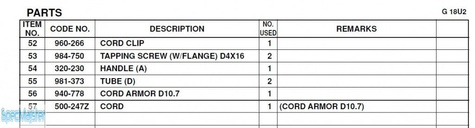 HITACHI Części zamienne do G18U2.