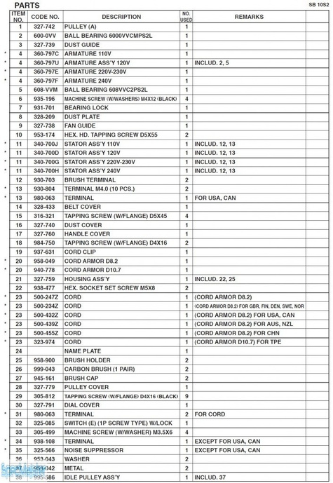 HITACHI Części zamienne do SB10S2.