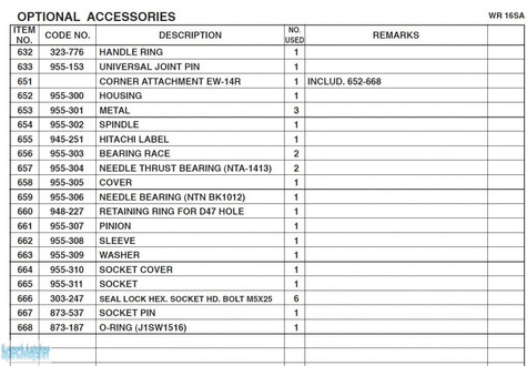 HITACHI Części zamienne do WR16SA.