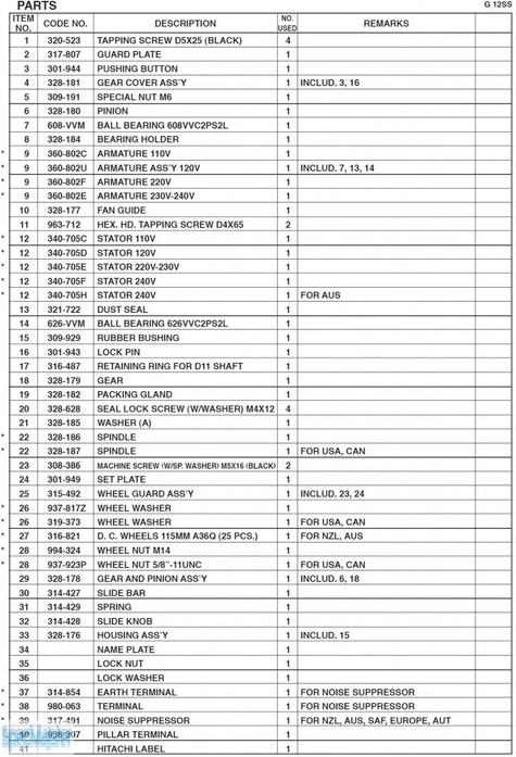 HITACHI Części zamienne do G12SS.