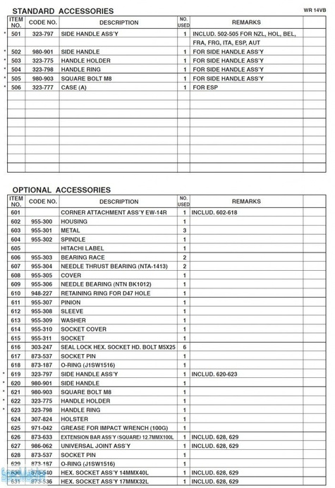 HITACHI Części zamienne do WR14VB.