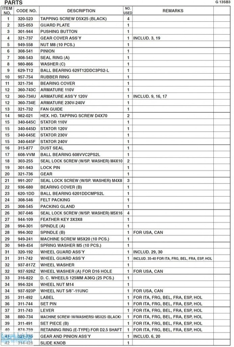 HITACHI Części zamienne do G13SB3.