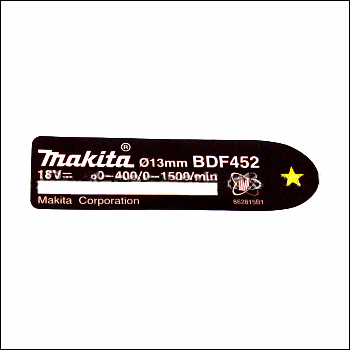 MAKITA Część zamienna do BDF452- Tabliczka znamionowa Nr. 1 Kod: 862815-1