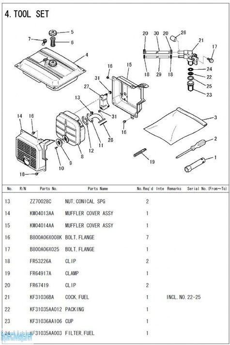 HITACHI Części zamienne do E50MA. Rozkładówka nr.1