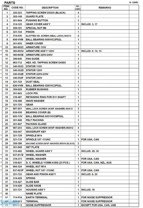 HITACHI Części zamienne do G12SR2.