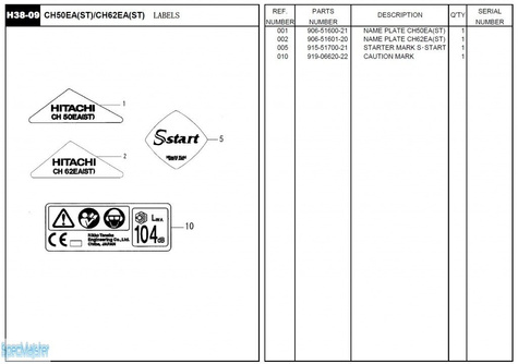 HITACHI Części zamienne do CH62EA(ST).