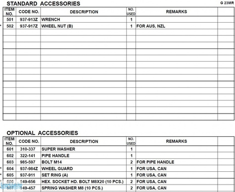 HITACHI Części zamienne do G23MR.